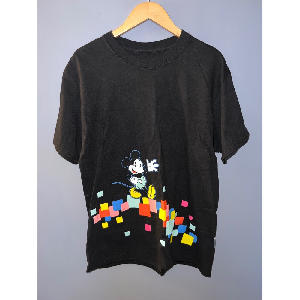 Disney Parks Mickey Mouse Retro 80s Geometric Graphic Tee Hanes Beefy-T Black L